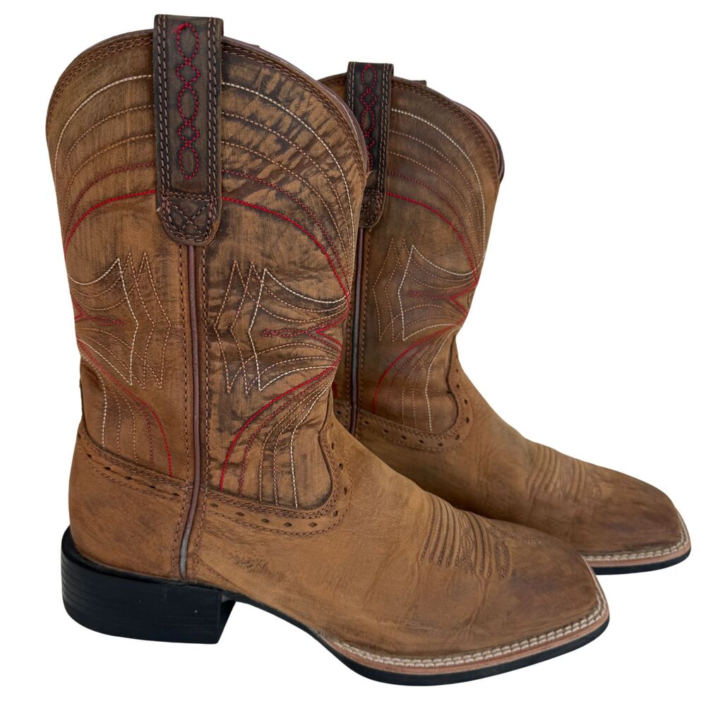 Ariat® Men's Sport Western Performance Brown Boots Broad Square Toe Size 7.5D